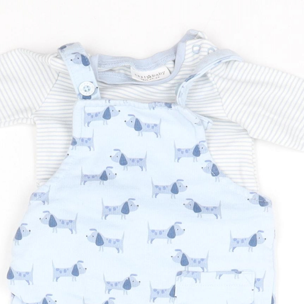 NEXT Baby Blue  Cotton Dungaree Outfit/Set Size Newborn   - Dogs
