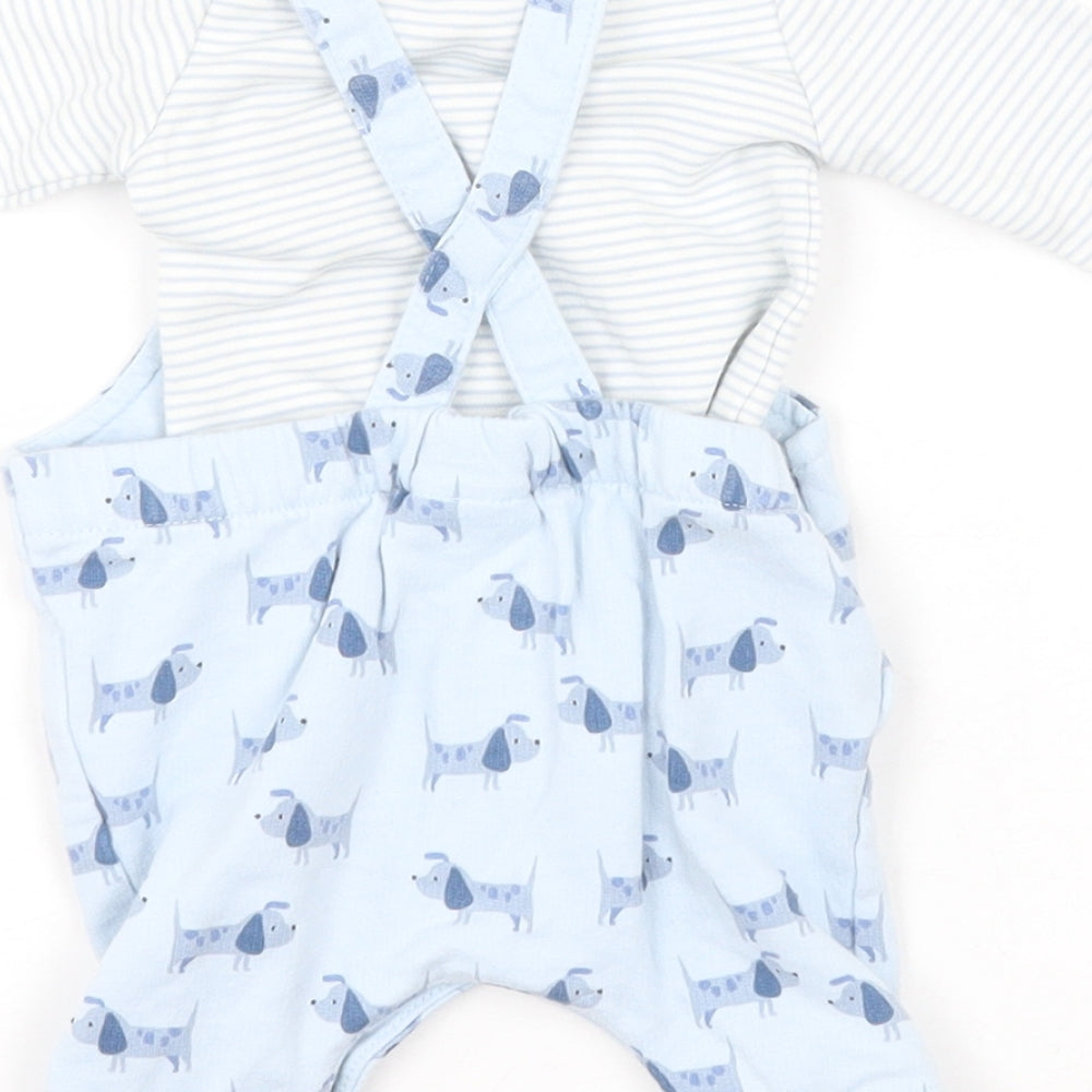 NEXT Baby Blue  Cotton Dungaree Outfit/Set Size Newborn   - Dogs