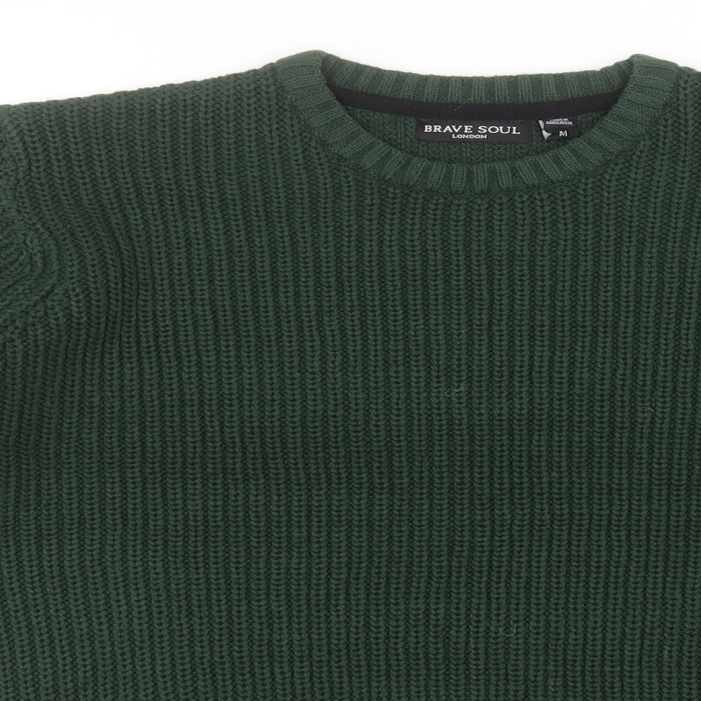 Brave Soul Mens Brown Round Neck  Acrylic Pullover Jumper Size M