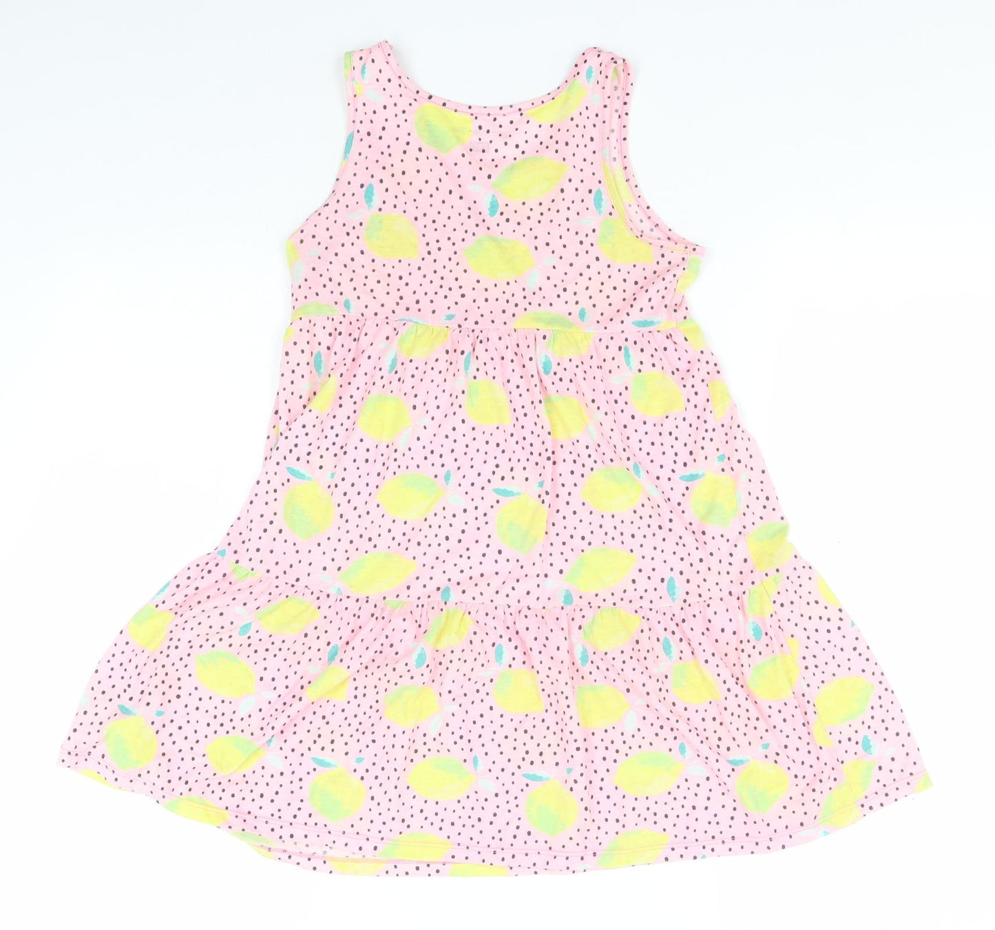 F&F Girls Pink Spotted Polyester A-Line  Size 9-10 Years  Round Neck  - Lemons