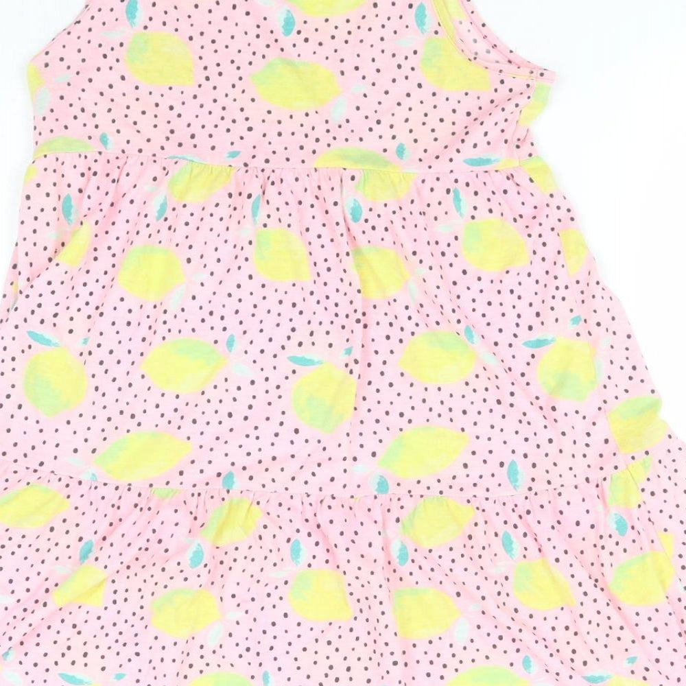 F&F Girls Pink Spotted Polyester A-Line  Size 9-10 Years  Round Neck  - Lemons