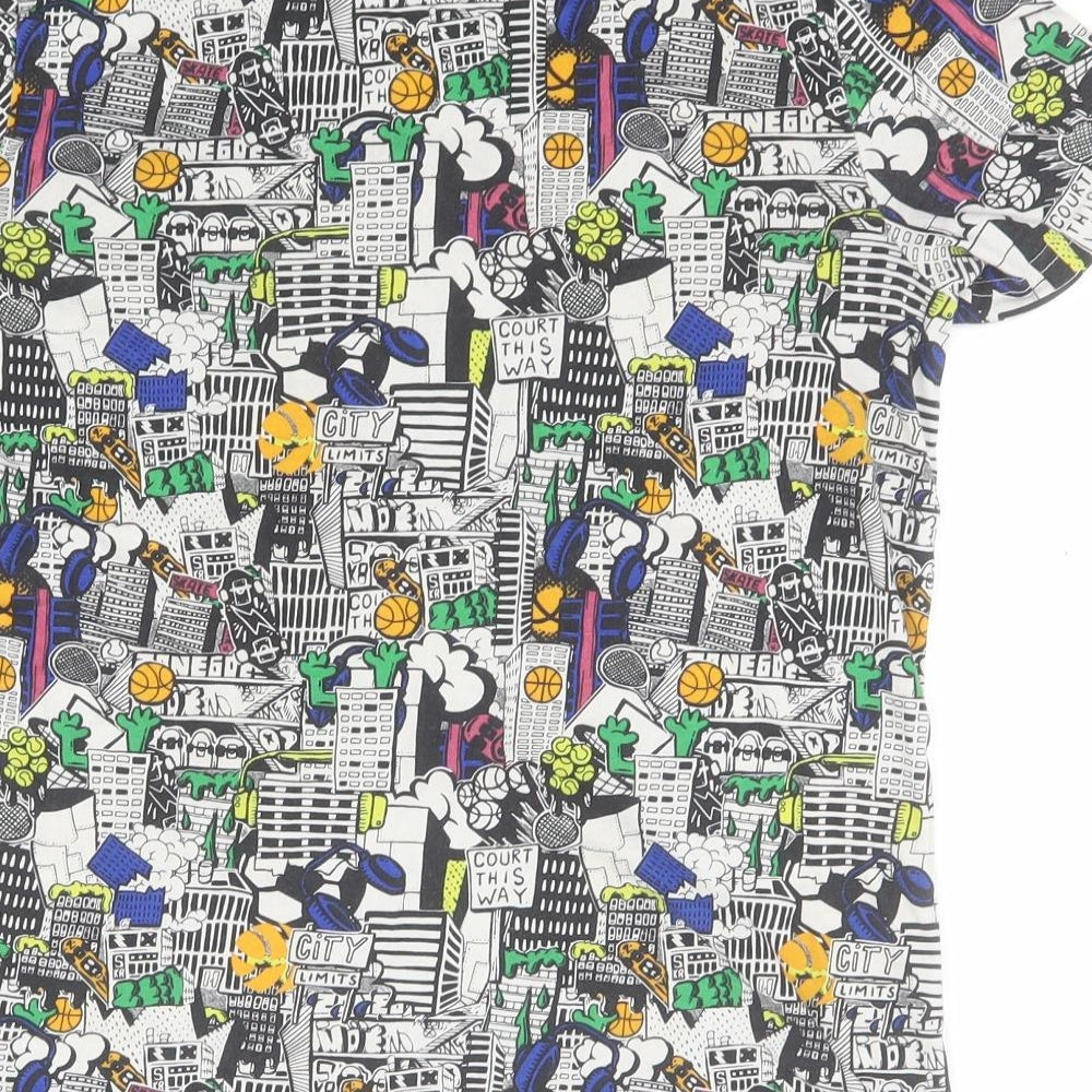 F&F Girls White Geometric Cotton Basic T-Shirt Size 12-13 Years Round Neck