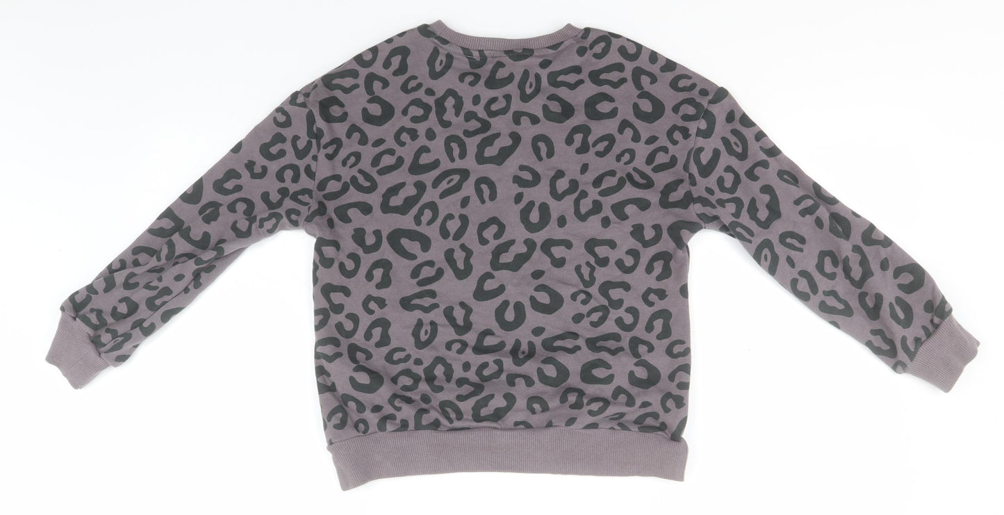 Disney Girls Grey Round Neck Animal Print Cotton Pullover Jumper Size 9 Years   - Minnie Mouse