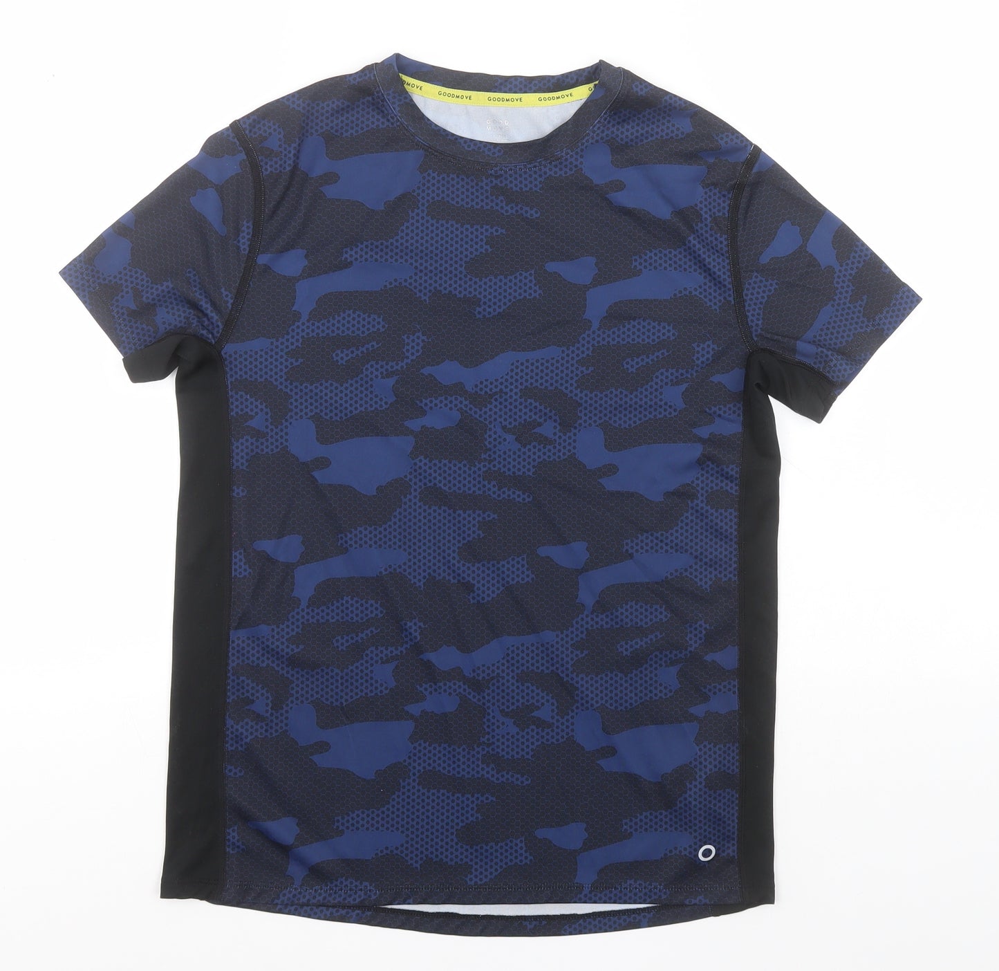 Marks and Spencer Boys Blue Camouflage Polyester Basic T-Shirt Size 13-14 Years Round Neck