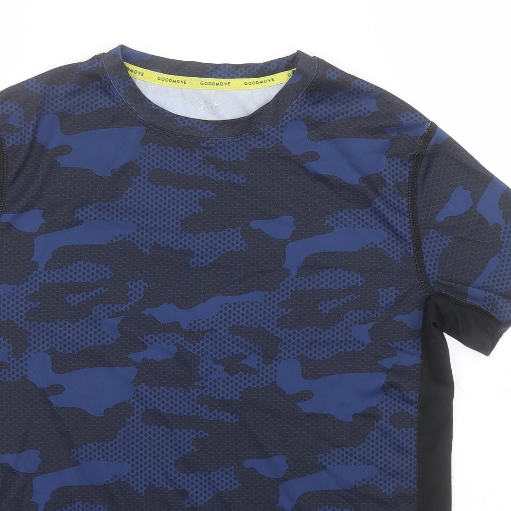 Marks and Spencer Boys Blue Camouflage Polyester Basic T-Shirt Size 13-14 Years Round Neck