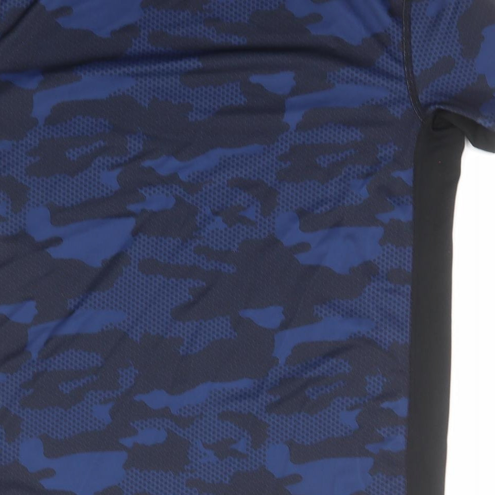Marks and Spencer Boys Blue Camouflage Polyester Basic T-Shirt Size 13-14 Years Round Neck