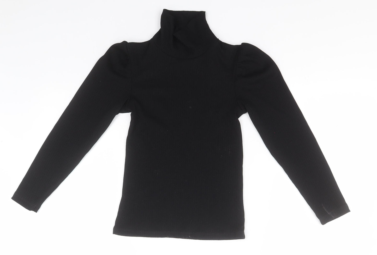 F&F Girls Black High Neck Striped Polyester Pullover Jumper Size 9-10 Years