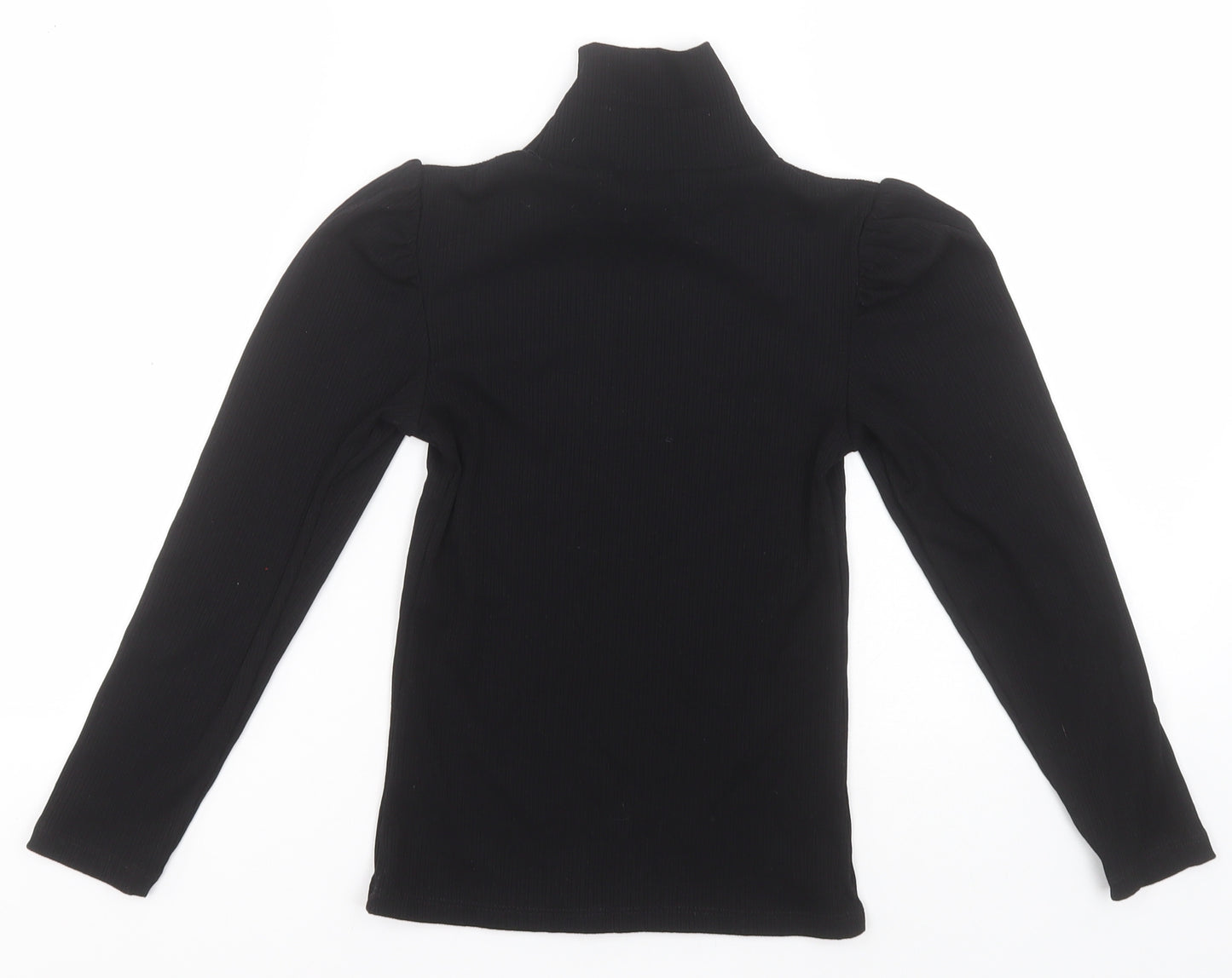 F&F Girls Black High Neck Striped Polyester Pullover Jumper Size 9-10 Years