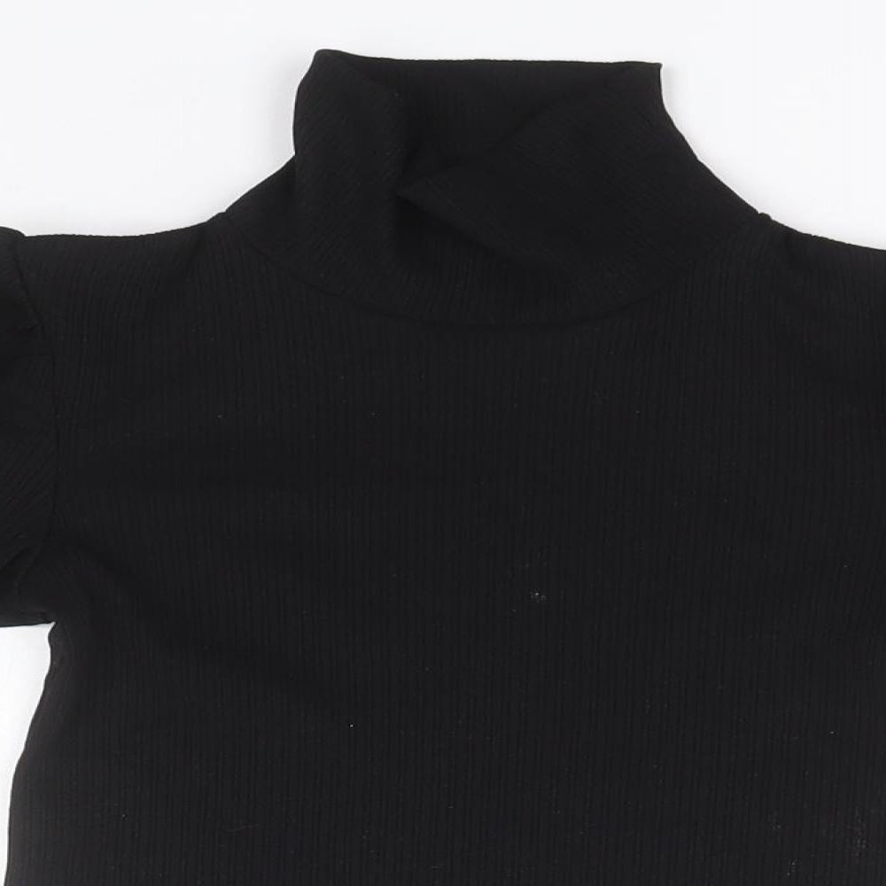 F&F Girls Black High Neck Striped Polyester Pullover Jumper Size 9-10 Years