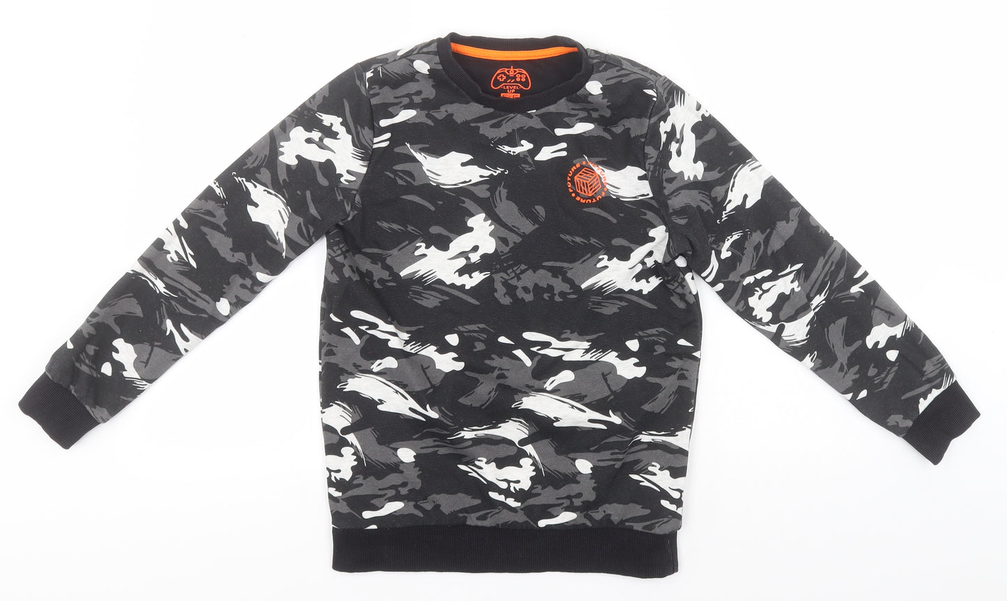 F&F Boys Grey Round Neck Camouflage Cotton Pullover Jumper Size 9-10 Years