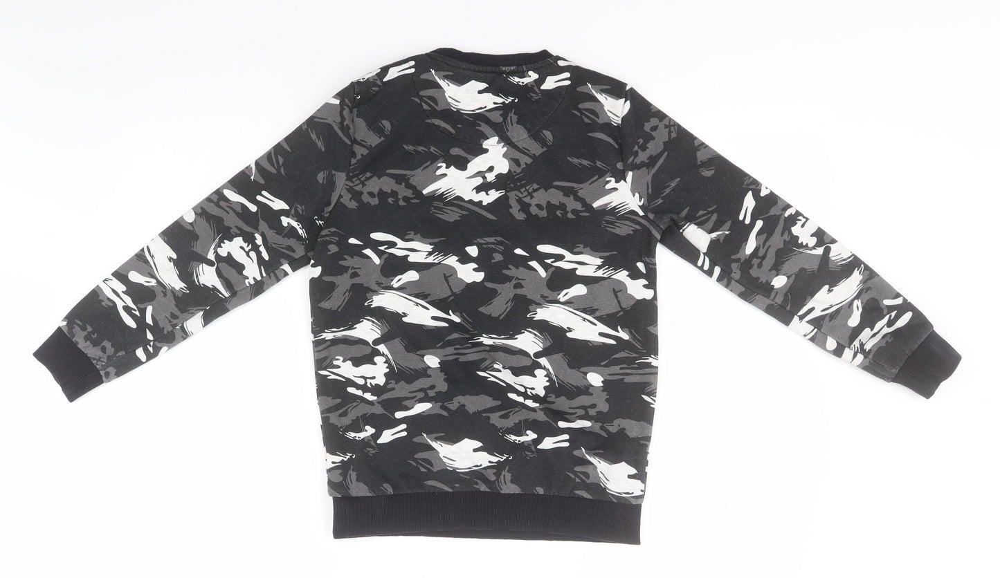 F&F Boys Grey Round Neck Camouflage Cotton Pullover Jumper Size 9-10 Years