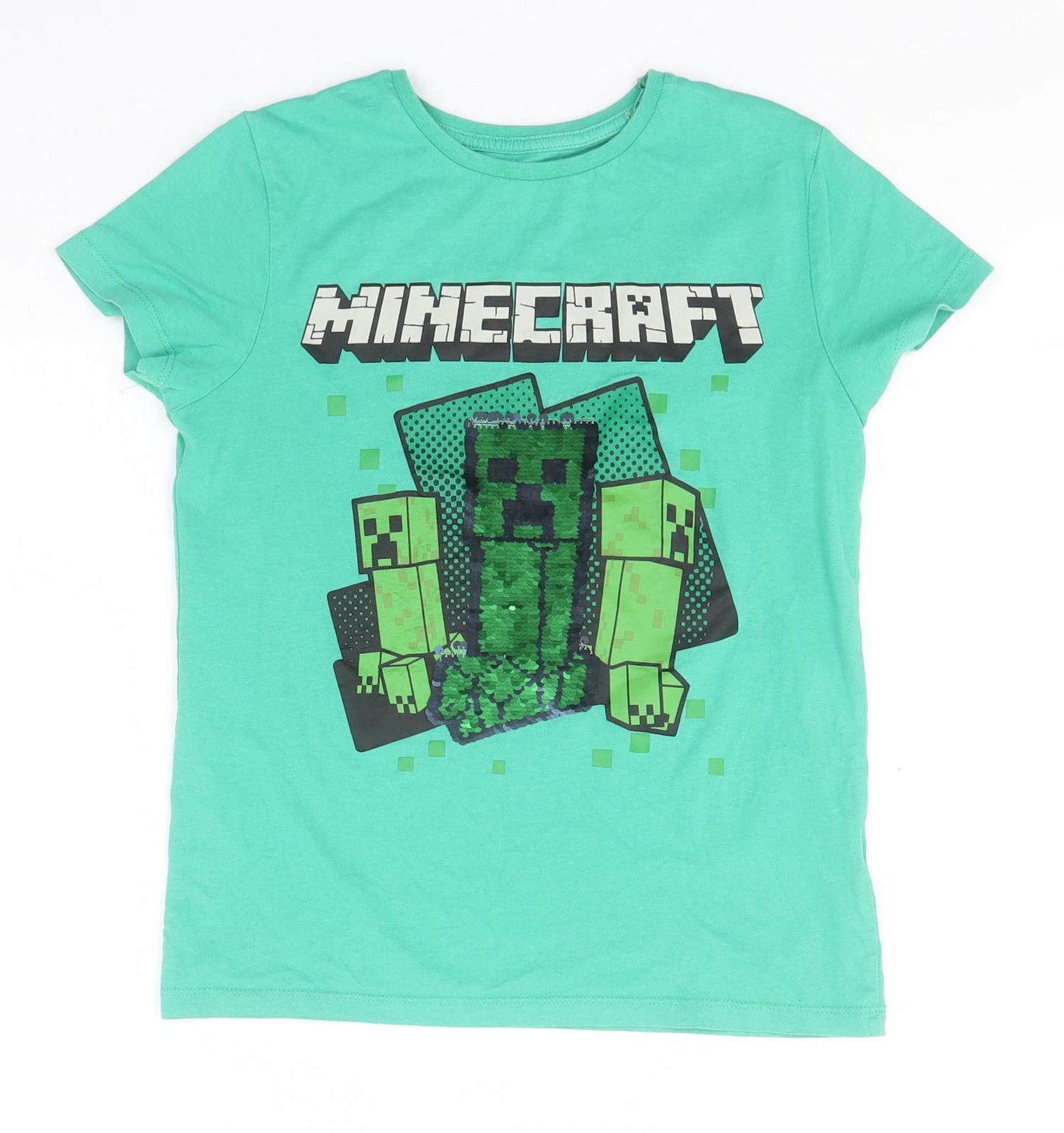 Minecraft Boys Green  Cotton Basic T-Shirt Size 9-10 Years Round Neck  - Minecraft, Creeper