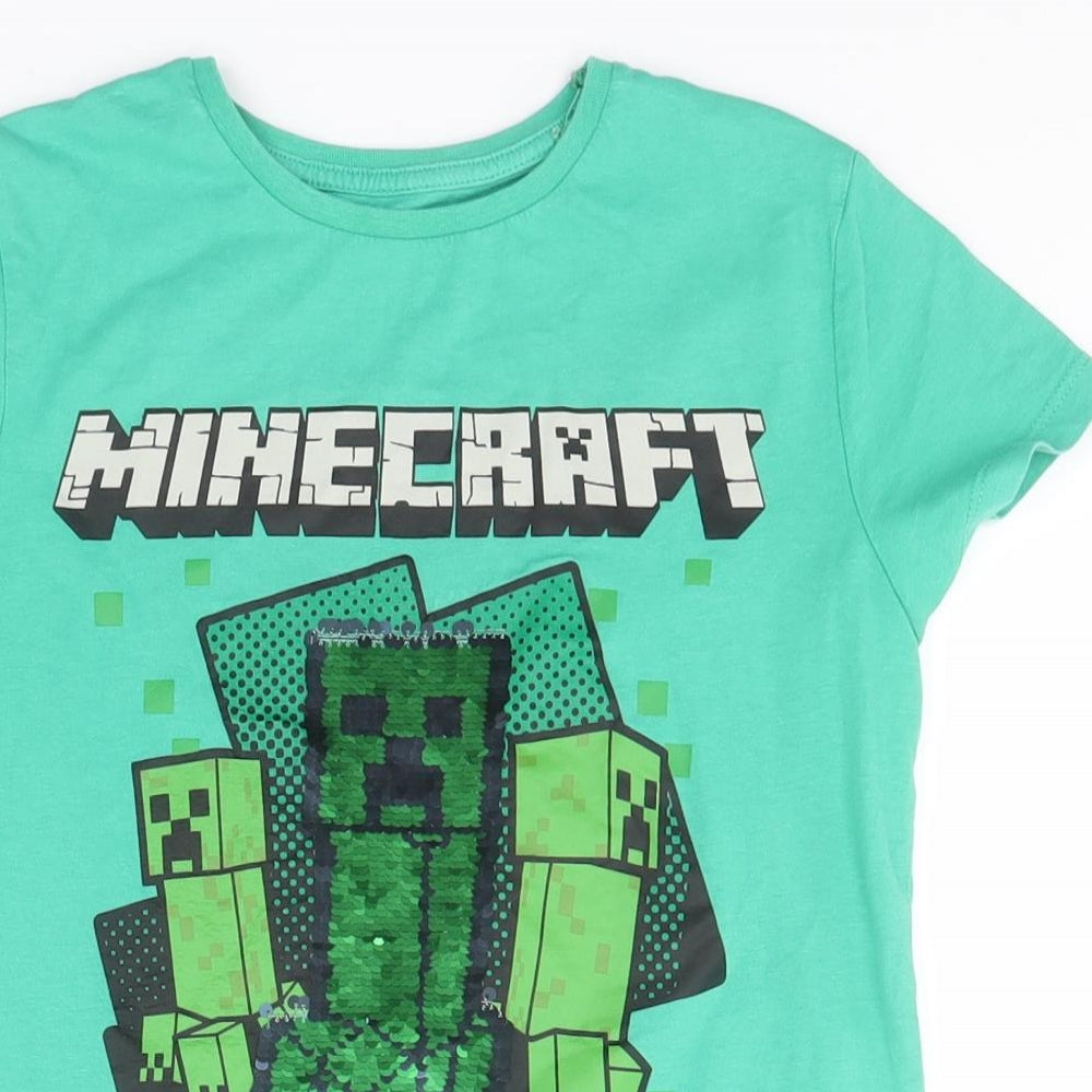 Minecraft Boys Green  Cotton Basic T-Shirt Size 9-10 Years Round Neck  - Minecraft, Creeper
