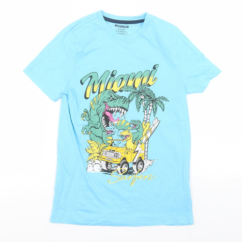 F&F Boys Blue  Cotton Basic T-Shirt Size 10-11 Years Round Neck  - Miami, Dinosaurs