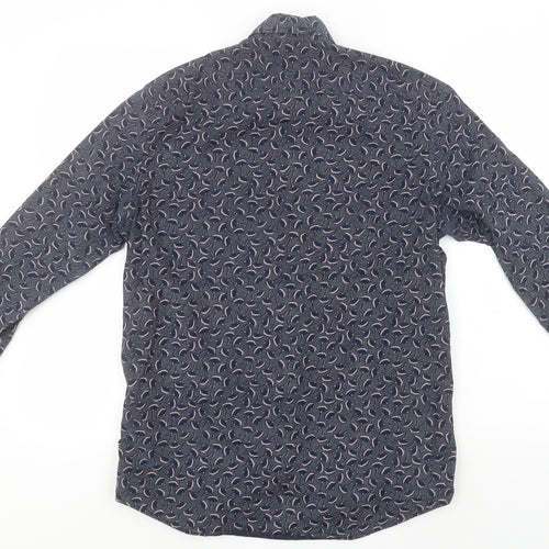 H&M Mens Blue Floral Cotton  Button-Up Size S Collared
