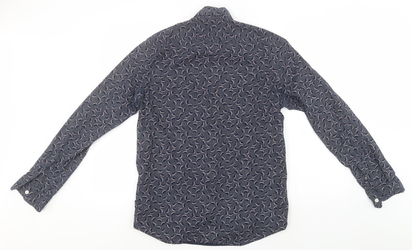 H&M Mens Blue Floral Cotton  Button-Up Size S Collared