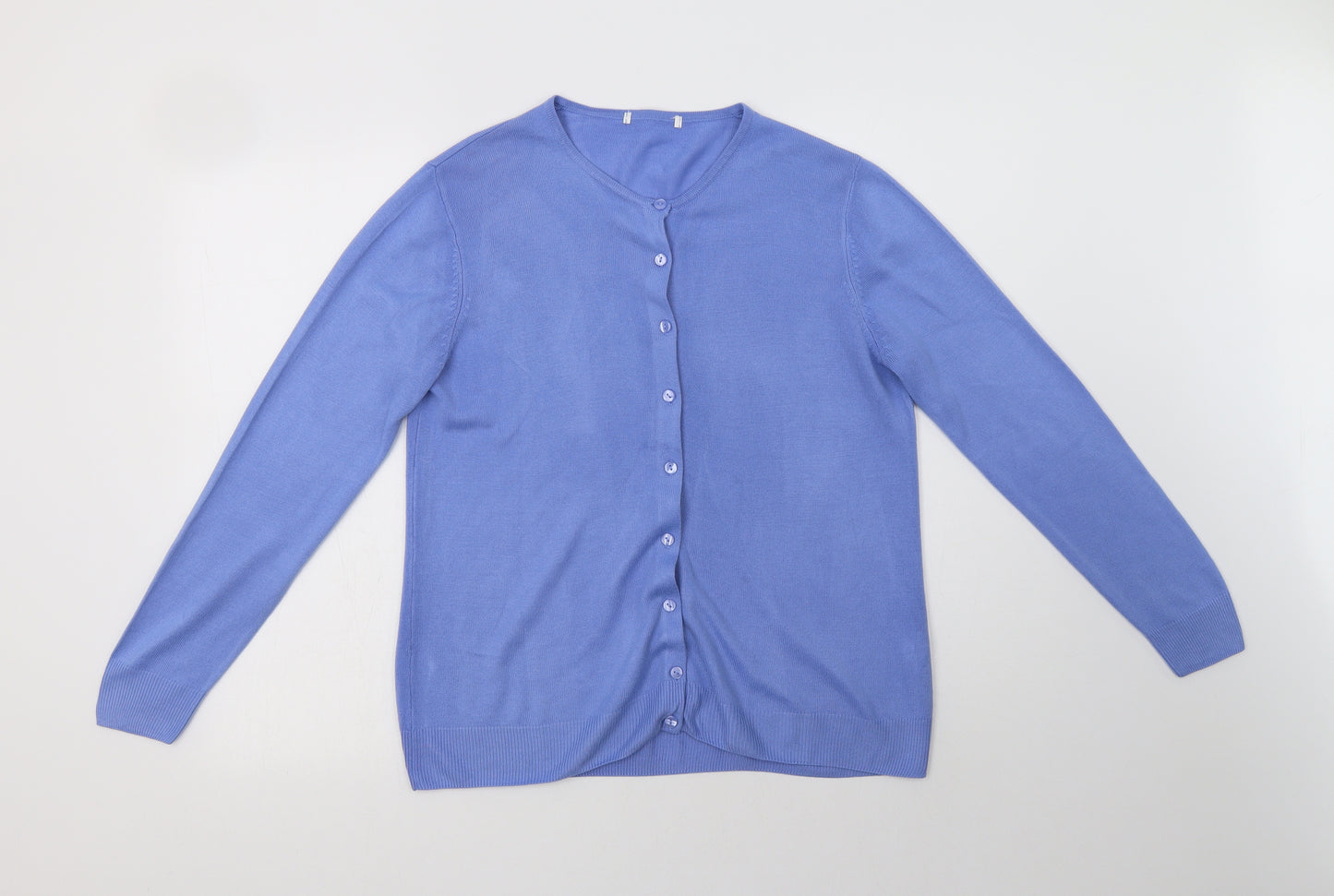M&S Womens Blue Crew Neck  Acrylic Cardigan Jumper Size 14
