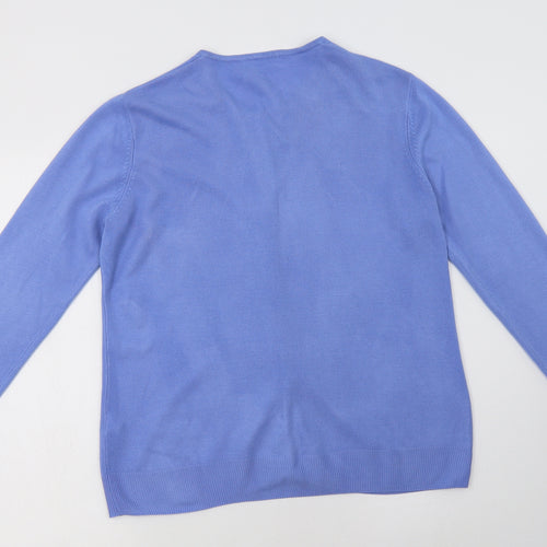 M&S Womens Blue Crew Neck  Acrylic Cardigan Jumper Size 14