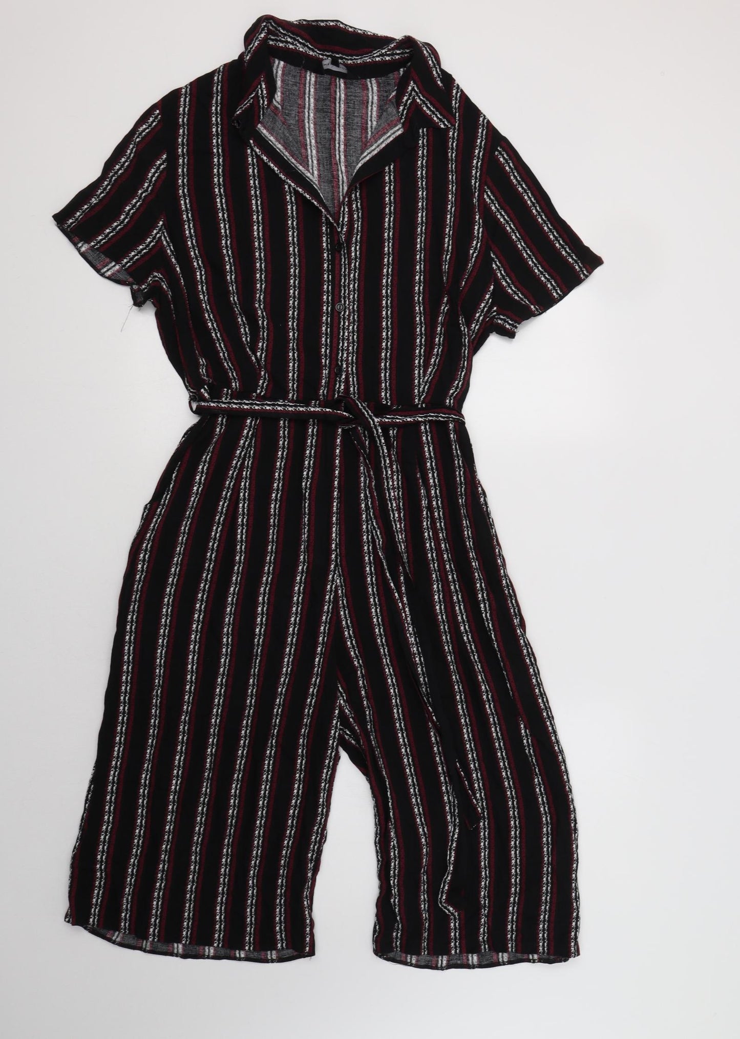 New Look Womens Black Striped Viscose Jumpsuit One-Piece Size 16 L15 in Button