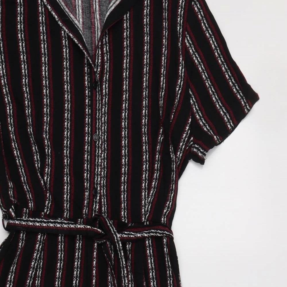 New Look Womens Black Striped Viscose Jumpsuit One-Piece Size 16 L15 in Button