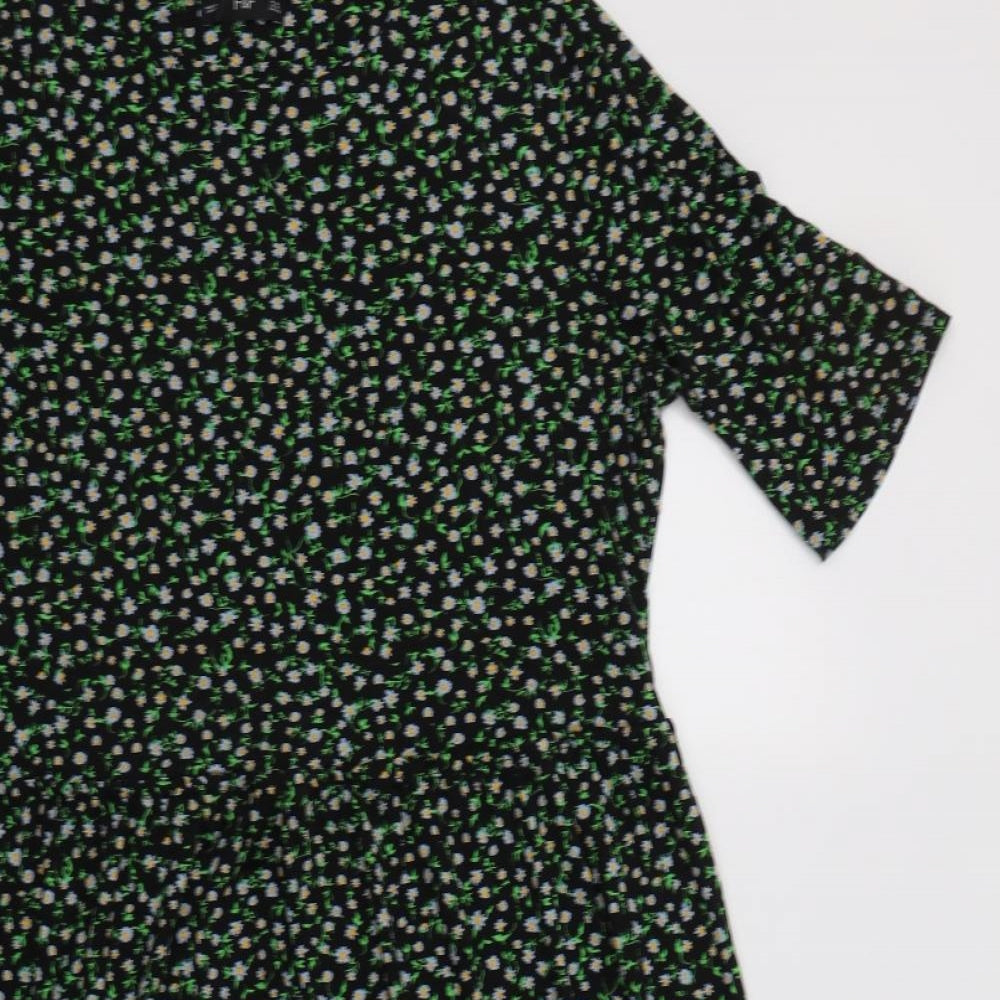 F&F Womens Black Floral Viscose A-Line  Size 18  Crew Neck  - Tiered