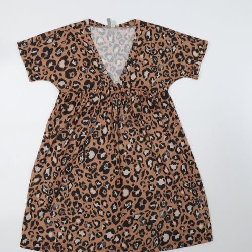 ASOS Womens Brown Animal Print Polyester A-Line  Size 8  V-Neck