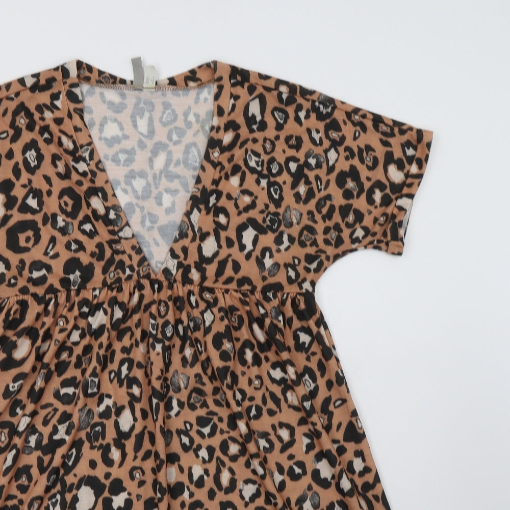 ASOS Womens Brown Animal Print Polyester A-Line  Size 8  V-Neck