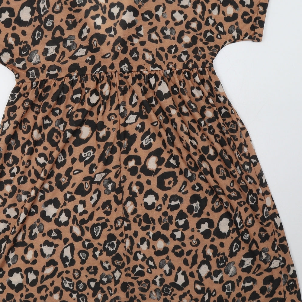 ASOS Womens Brown Animal Print Polyester A-Line  Size 8  V-Neck