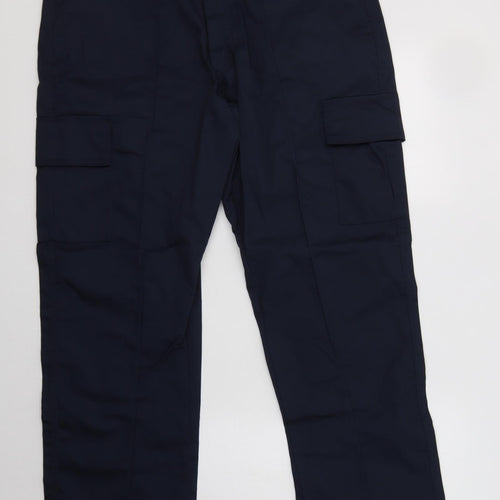 Uneek Mens Blue  Polyester Cargo Trousers Size 36 L31 in Regular Button - Work Wear