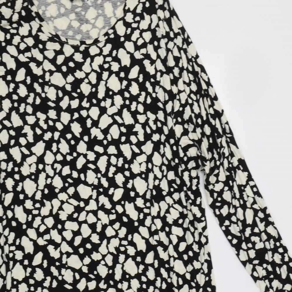 Pep & Womens Black Animal Print Viscose Tunic Blouse Size 18 Crew Neck