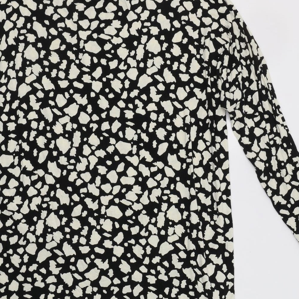 Pep & Womens Black Animal Print Viscose Tunic Blouse Size 18 Crew Neck