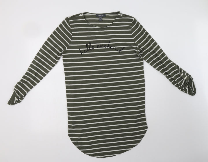 Primark Womens Green Striped Polyester T-Shirt Dress Size M Crew Neck - Hello Weekend