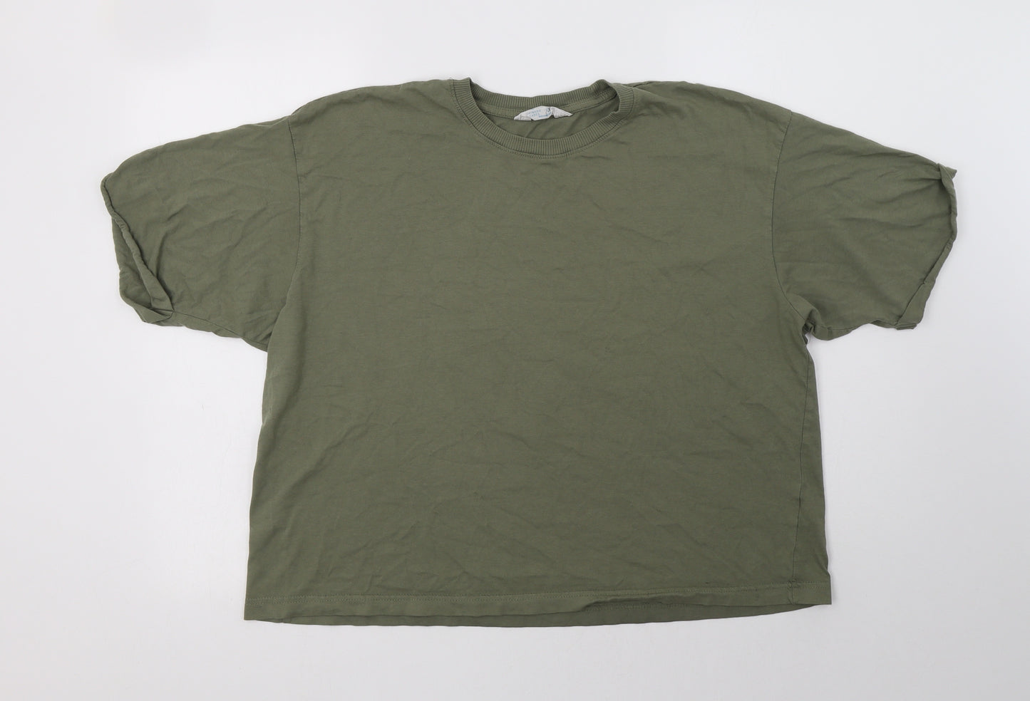 Primark Womens Green  Cotton Basic T-Shirt Size 14 Crew Neck