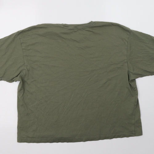 Primark Womens Green  Cotton Basic T-Shirt Size 14 Crew Neck