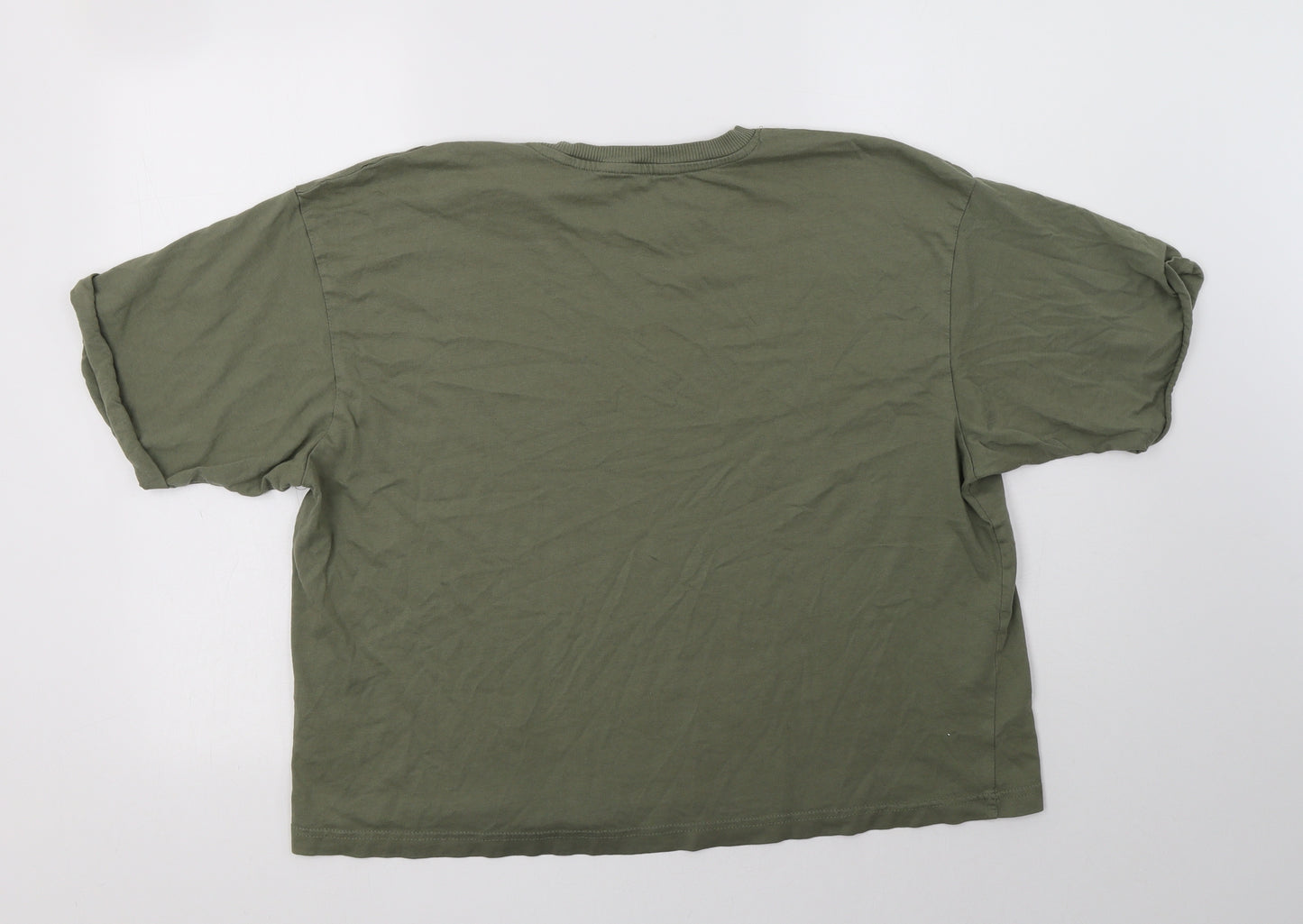 Primark Womens Green  Cotton Basic T-Shirt Size 14 Crew Neck