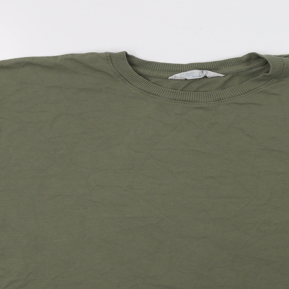 Primark Womens Green  Cotton Basic T-Shirt Size 14 Crew Neck