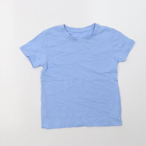 George Boys Blue  Cotton Basic T-Shirt Size 6-7 Years Crew Neck  - School Wear
