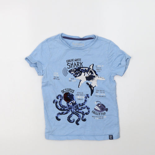 Nutmeg Girls Blue  Cotton Basic T-Shirt Size 6-7 Years Crew Neck  - Sea Creatures
