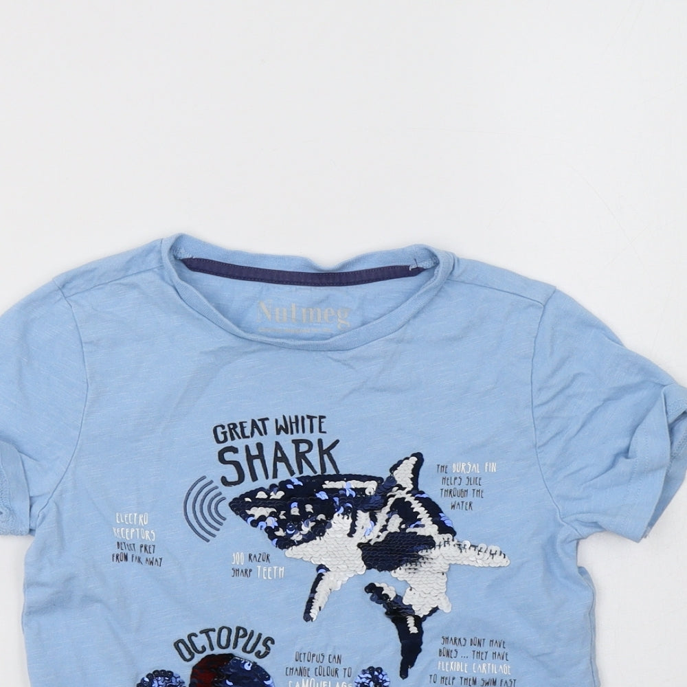 Nutmeg Girls Blue  Cotton Basic T-Shirt Size 6-7 Years Crew Neck  - Sea Creatures