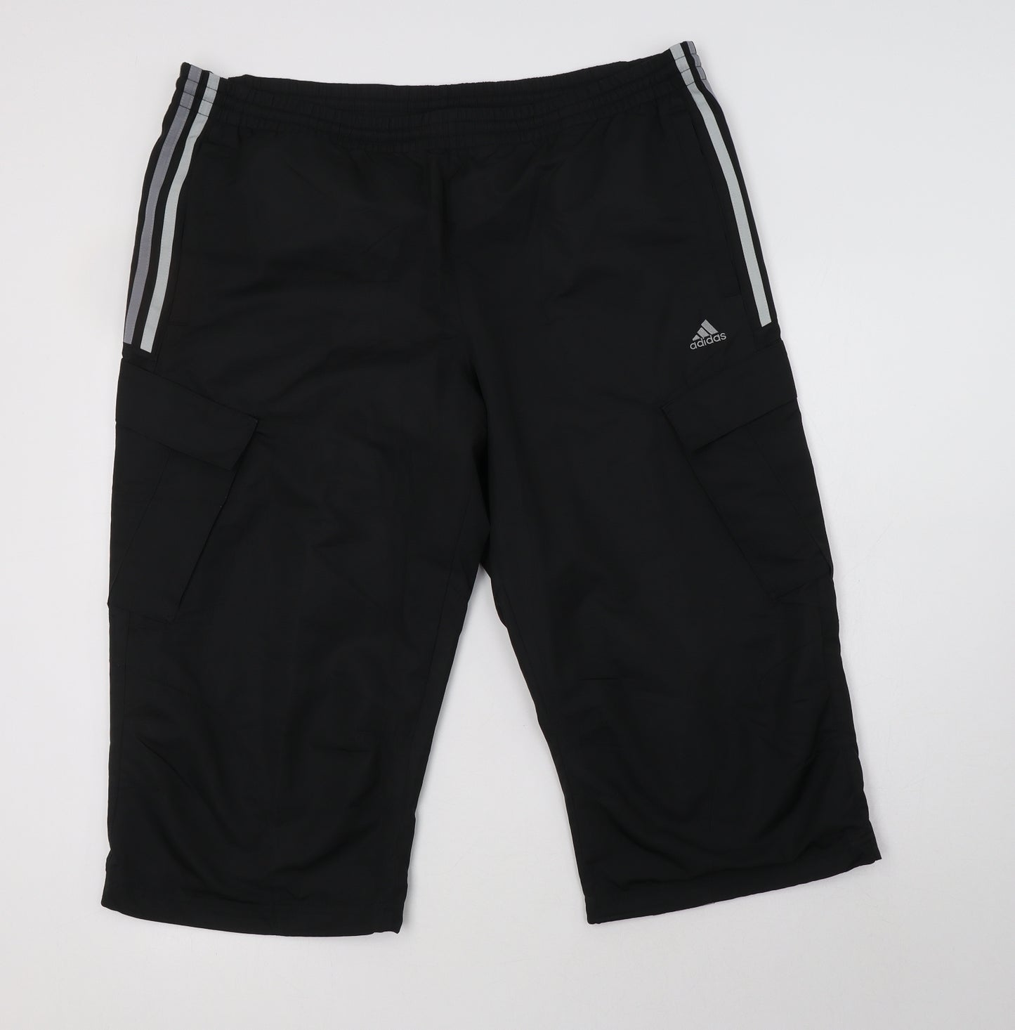 adidas Mens Black Striped Polyester Cargo Shorts Size L L16 in Regular Drawstring
