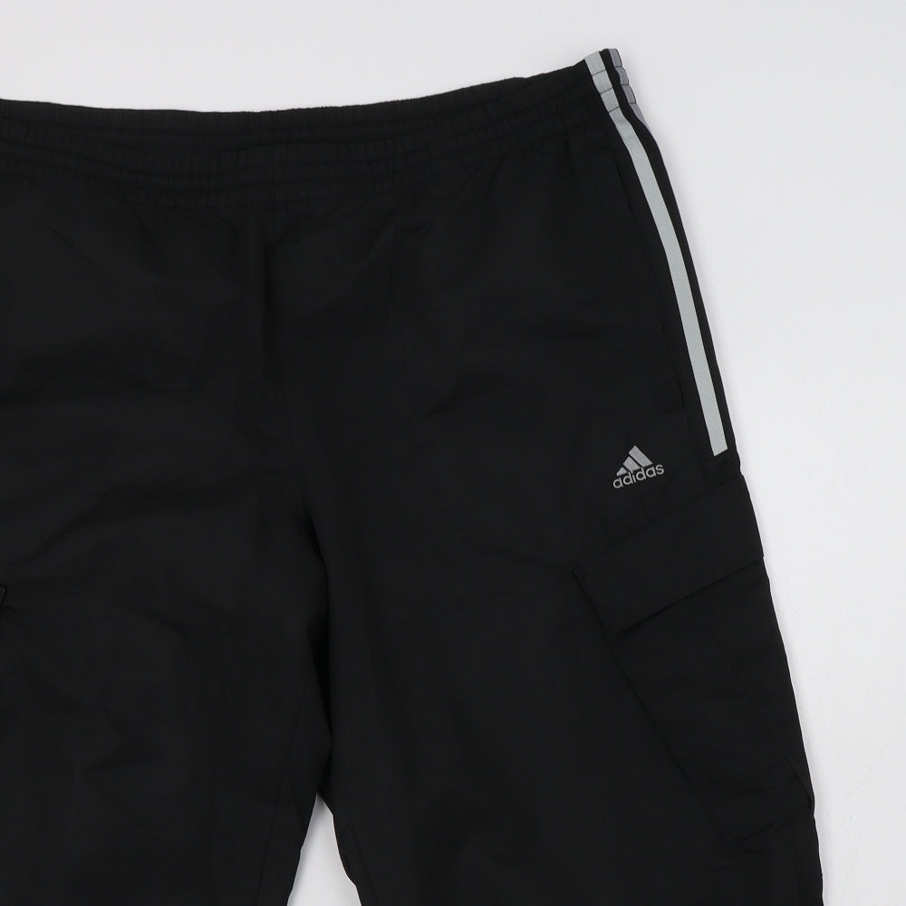 adidas Mens Black Striped Polyester Cargo Shorts Size L L16 in Regular Drawstring