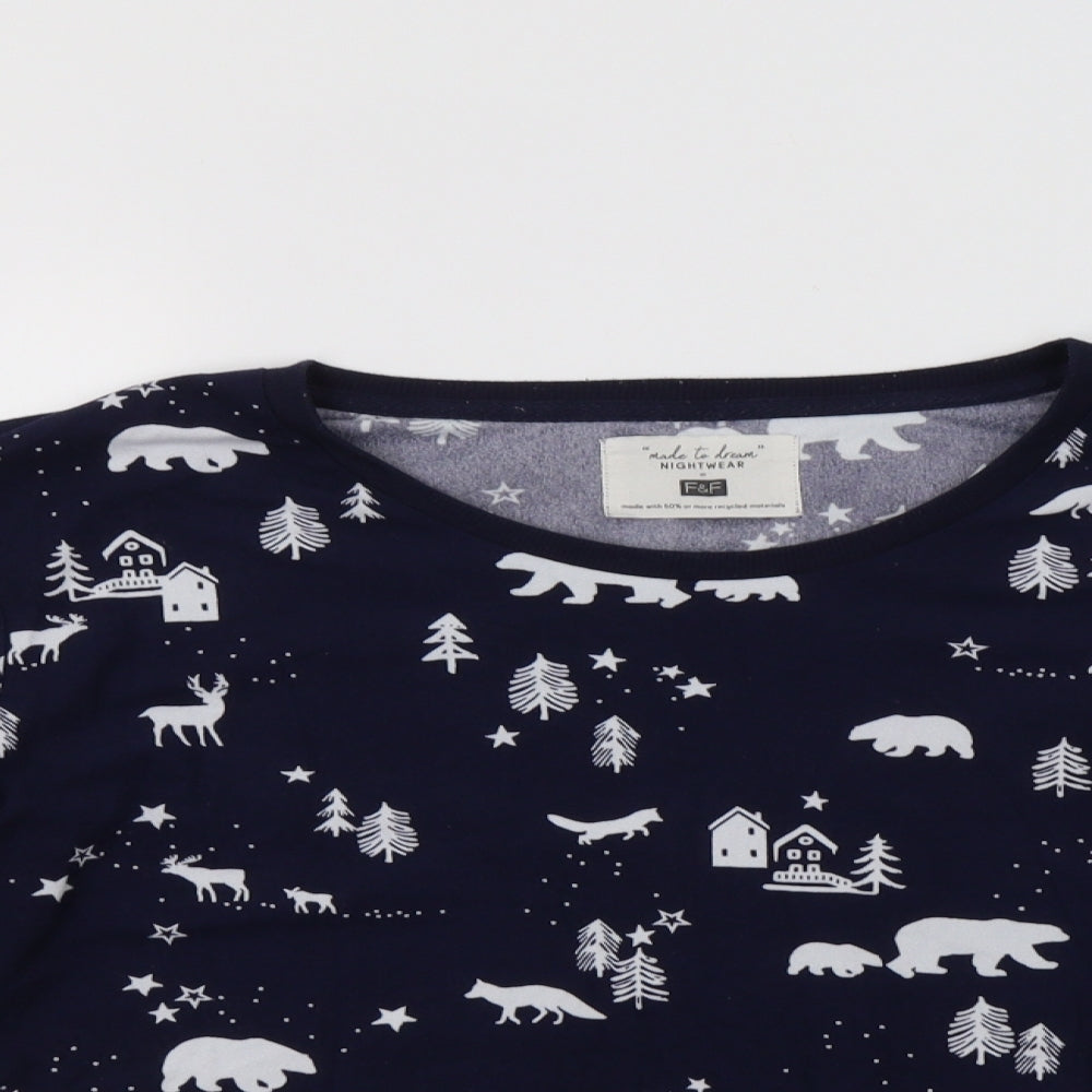 F&F Womens Blue Geometric Polyester Top Pyjama Top Size M   - Polar Bear Print