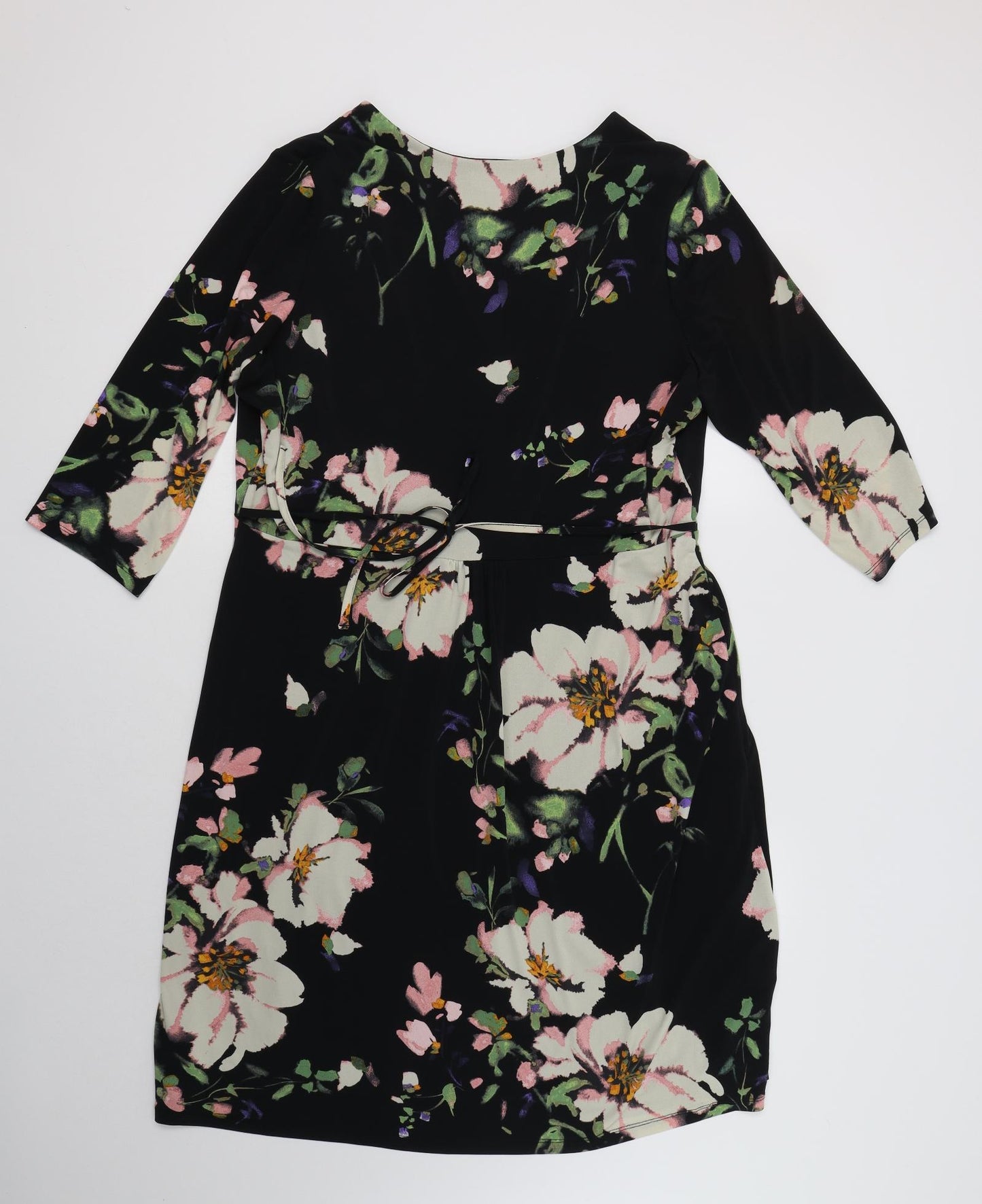 Monsoon Womens Black Floral Polyester A-Line  Size 20  V-Neck