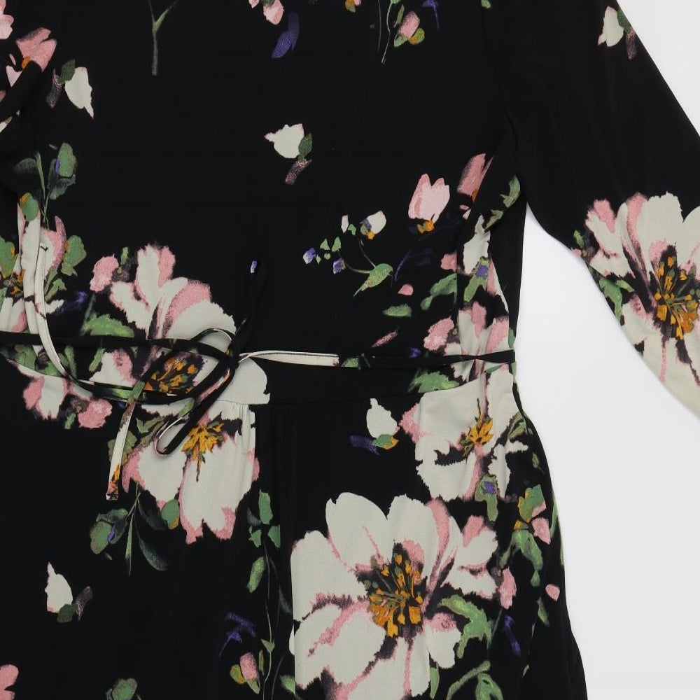 Monsoon Womens Black Floral Polyester A-Line  Size 20  V-Neck