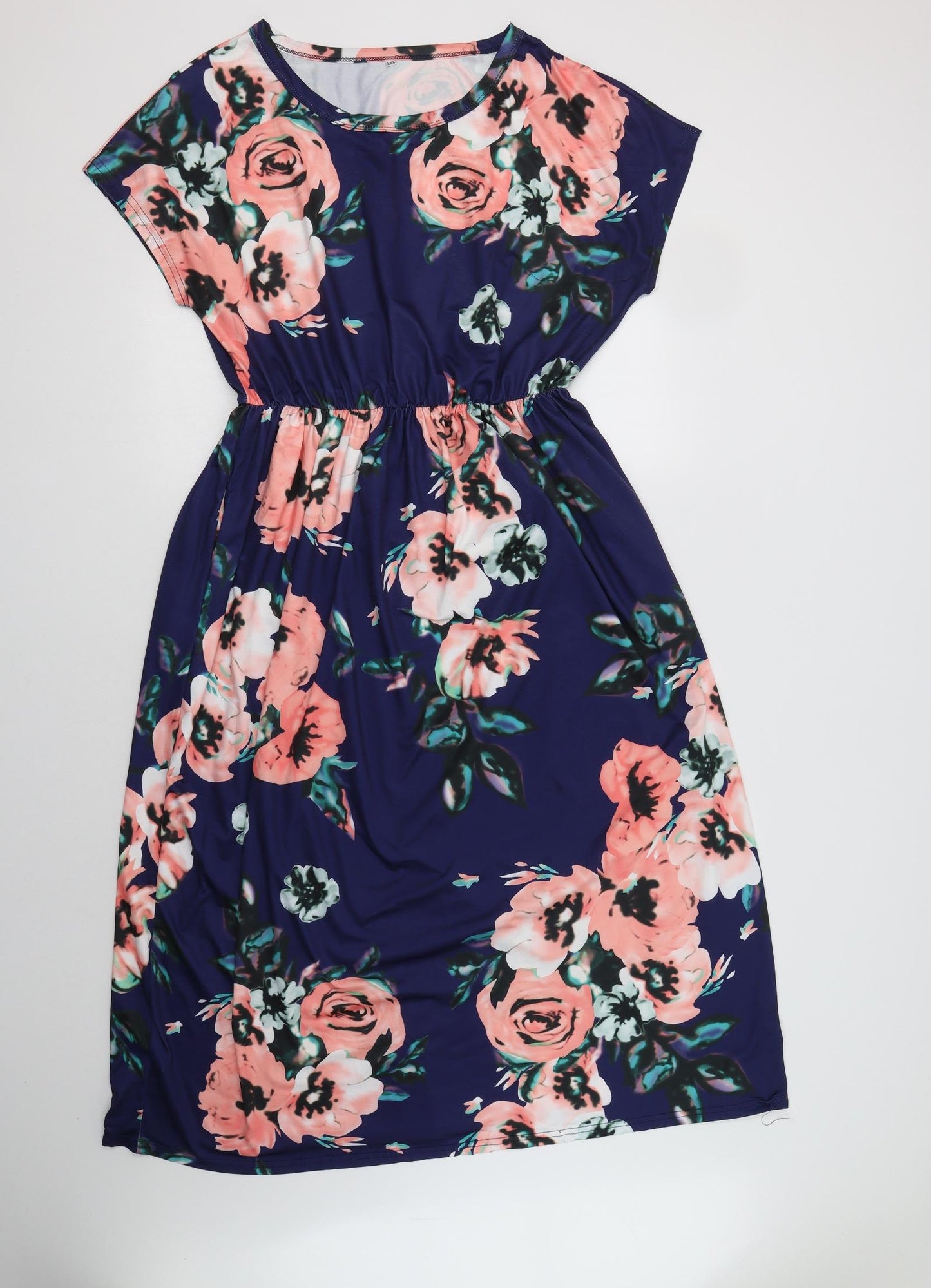 Preworn Womens Blue Floral Polyester A-Line  Size XL  Crew Neck