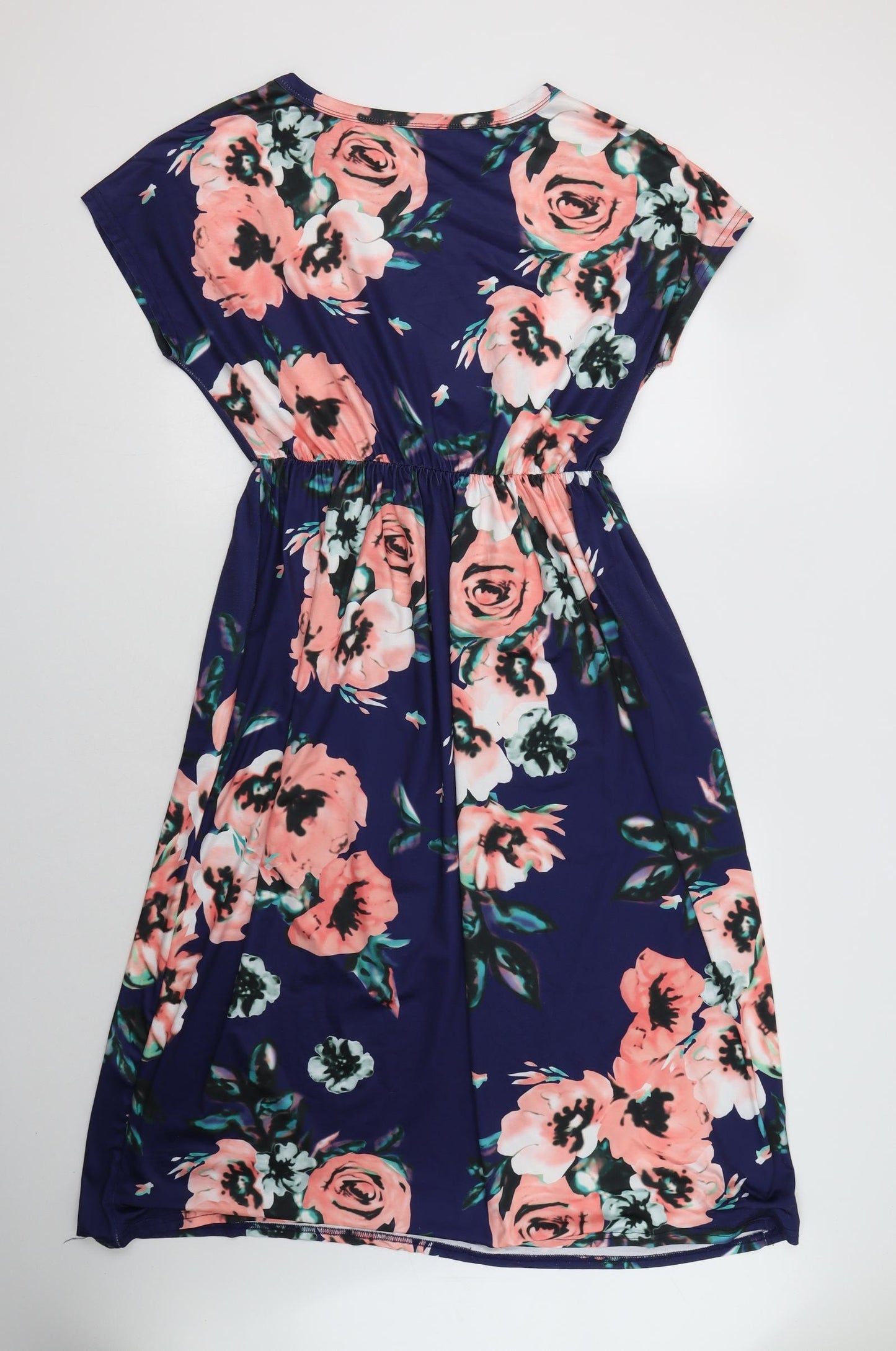 Preworn Womens Blue Floral Polyester A-Line  Size XL  Crew Neck