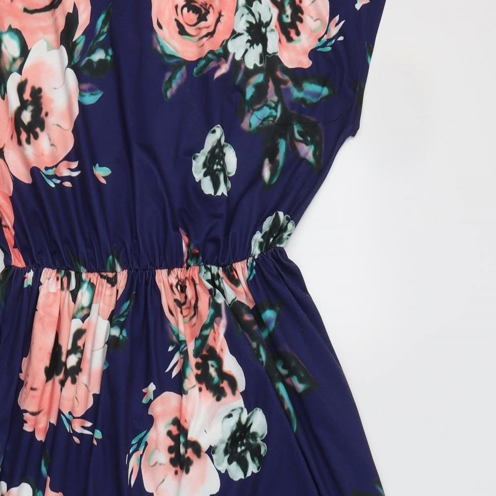 Preworn Womens Blue Floral Polyester A-Line  Size XL  Crew Neck