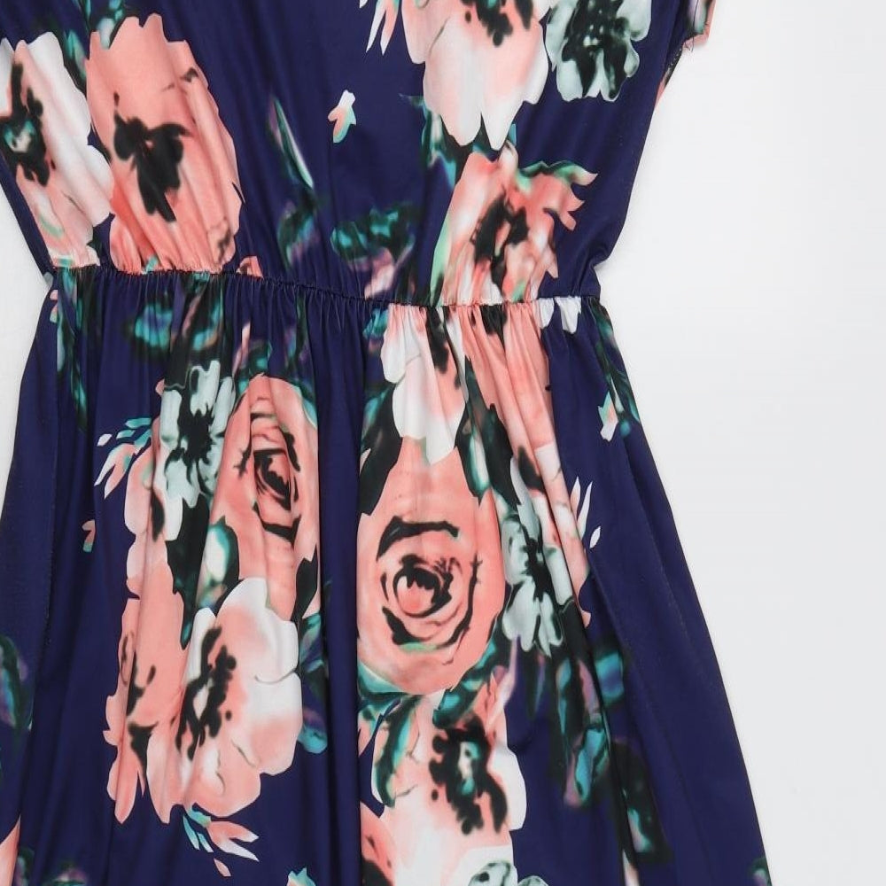 Preworn Womens Blue Floral Polyester A-Line  Size XL  Crew Neck