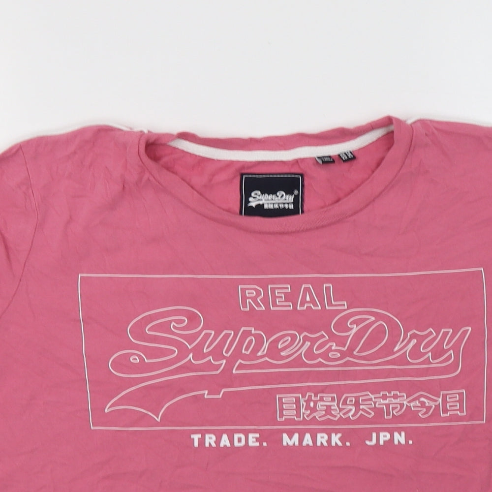 Superdry Womens Pink  Cotton Basic T-Shirt Size 14 Crew Neck