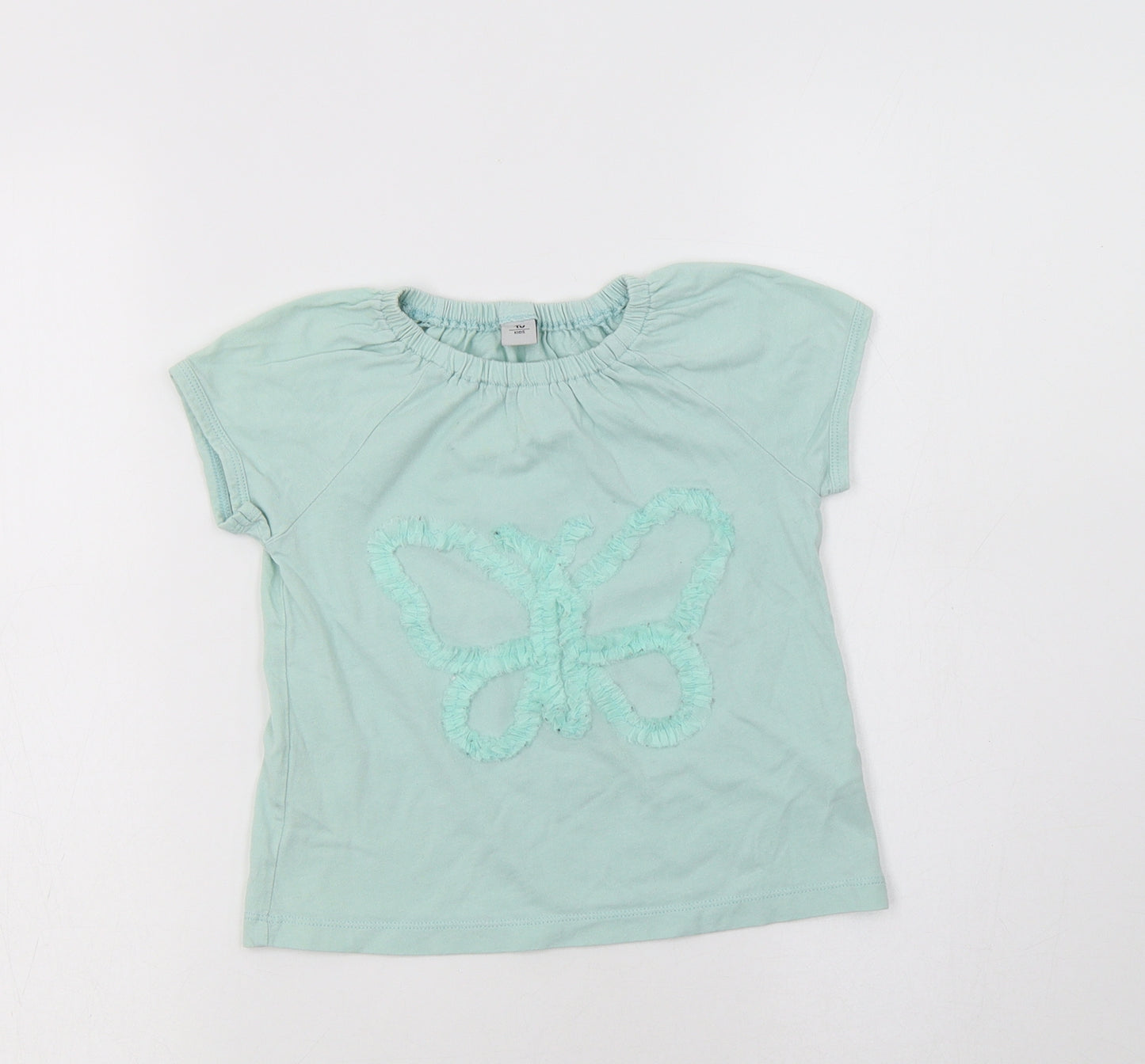 TU Girls Green  Cotton Basic T-Shirt Size 2-3 Years Crew Neck  - Butterfly